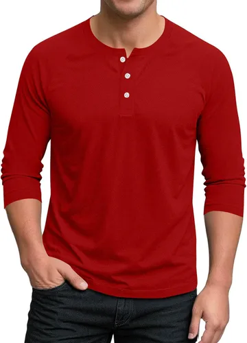 Vista 13 de Ctreela Camiseta Henley de manga 3/4 para hombre, estilo casual, ajustada, color sólido, manga larga, camiseta de béisbol