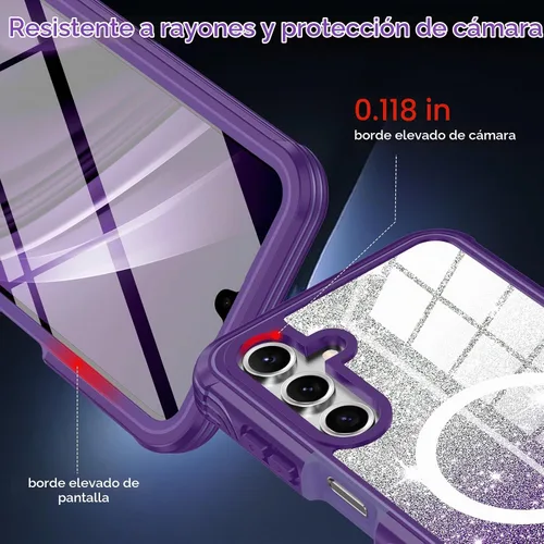 Vista 8 de Funda para Galaxy A16 5G, compatible con MagSafe, funda magnética con purpurina integrada con protector de pantalla de vidrio templado 9H, funda