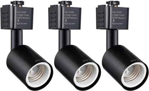 Vista 8 de mirrea Cabezal de iluminación de riel tipo J a E26 Adaptador de base de tornillo mediano Dirección de luz ajustable paquete de 3 (blanco)