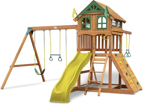 Vista 15 de Gorilla Playsets 01-0001-Y - Juego de columpio con pared de escalada ancha