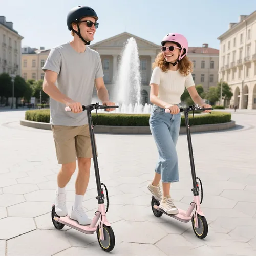 Vista 2 de WERHY Scooter eléctrico, motor de 500 W/350 W, neumáticos sólidos de 8.5 Rosa