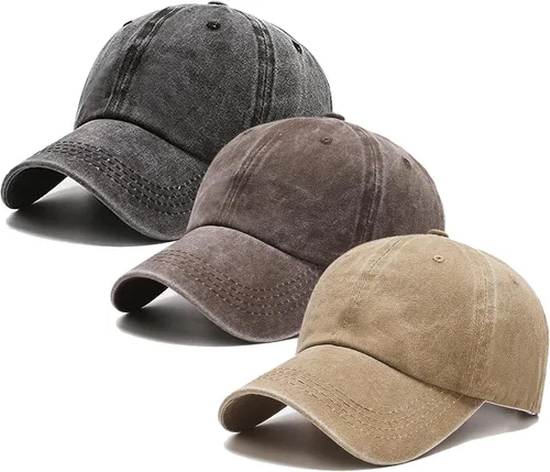 Vista 10 de Paquete de 3 gorras de béisbol vintage lavadas lisas de algodón de sarga ajustable a granel de perfil bajo clásico para hombres/mujeres