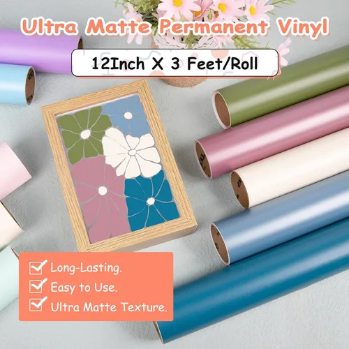 Vista 2 de TECKWRAP Paquete de vinilo adhesivo permanente para cortador de manualidades de 12 x 36 pulgadas, rollos