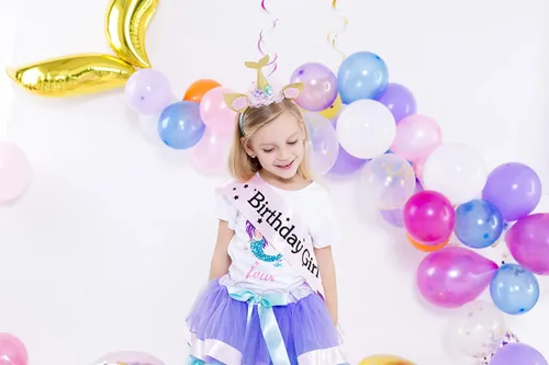 Vista 4 de Vestido de tutú de lavanda para niñas con camiseta de cumpleaños de sirena y diadema, 3-8 años