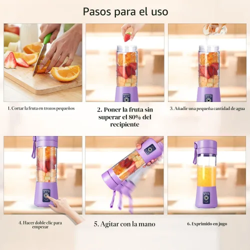 Vista 5 de Taza de licuadora portátil, licuadora de zumo USB eléctrica, licuadora portátil para batidos y batidos, zumo, 380 ml, seis cuchillas excelentes