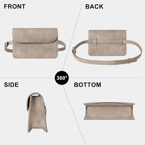 Vista 6 de CLUCI Riñoneras para mujer, bolsa cruzada de cuero vegano con correa ajustable, bolsa de cintura de moda, Gris