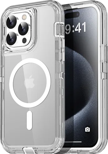 Vista 37 de AICase Funda transparente para iPhone 16e/13/iPhone 14, compatible con MagSafe 3 en 1, resistente protección contra caídas, cuerpo completo, a