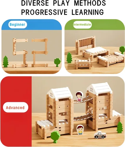 Vista 5 de Juego de bloques de construcción de madera de 105 piezas, juguete educativo STEM para niños de 3 a 8 años