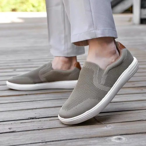Vista 4 de konhill Zapatos deportivos sin cordones para hombre, mocasines de punto para caminar, espuma viscoelástica, para conducir, trabajo, patinaje