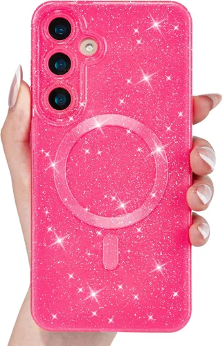 Vista 9 de Svanove Funda magnética con purpurina para Samsung Galaxy S22, compatible con Magsafe Cute, brillante, brillante, estética, dura y brillante