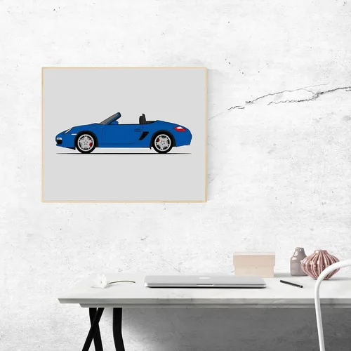 Vista 9 de Custom Car Posters Handmade Poster compatible with Porsche Boxster 987 (2004-2008) (Side Profile) Print Wall Art Décor - 11x14 Metallic Print