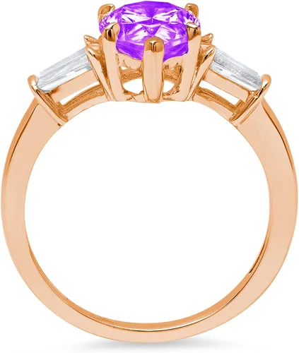 Vista 2 de 2.5 ct Pera Baguette corte 3 piedras solitario con acento púrpura amatista piedra ideal VVS1 compromiso declaración aniversario boda anillo nupcial
