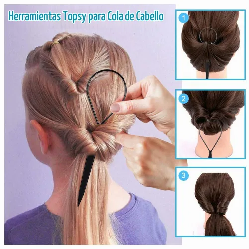 Vista 4 de Topsy Tail - Juego de herramientas para el cabello de IKOCO - 400 bandas para el cabello, 2 herramientas de peinado de bucle, peine de cola de rata