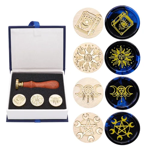 Vista 7 de SWANGSA - Juego de sellos de cera, estilo vintage, 4 cabezas con patrones navideños y 1 mango de madera para regalos de Navidad y Año Nuevo
