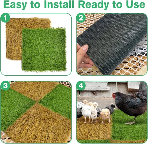 Vista 5 de Hamiledyi 6 almohadillas para anidar pollo, alfombra de césped artificial, alfombra de césped sintético de 12 x 12 pulgadas, lavable, ropa de cama