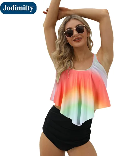 Vista 5 de Jodimitty Trajes de baño para mujer, tankini para traje de baño de cintura alta dividida