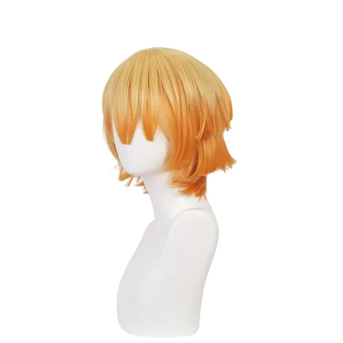 Vista 5 de Peluca corta naranja amarilla ombré peluca con flequillo peluca recta en capas para hombres y niños, peluca sintética anime cosplay peluca