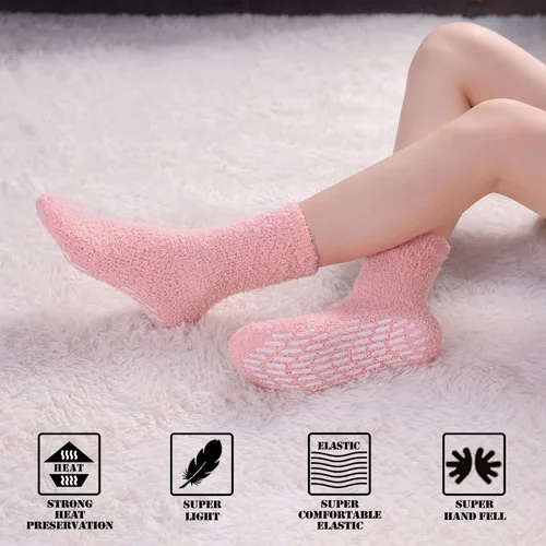 Vista 6 de FNOVCO Calcetines antideslizantes para mujer, cálidos y acogedores, calcetines de hospital suaves y esponjosos con agarres, talla única