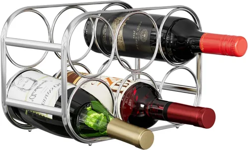 Vista 9 de Buruis Estante de vino para encimera de 6 botellas, soporte de botella de Negro