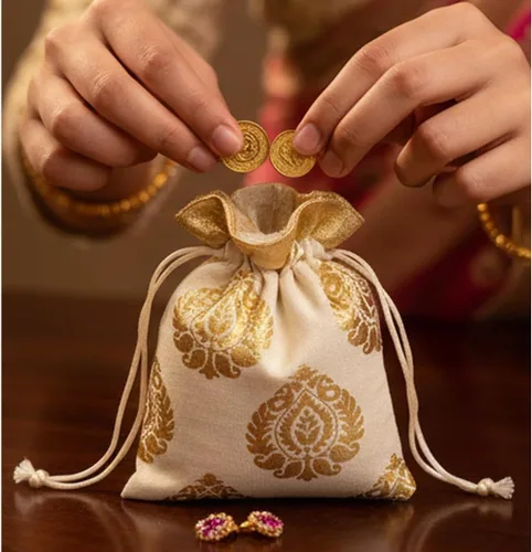 Vista 3 de Touchstone Preciosas bolsas de envoltura de regalos reutilizables, ecológicas, grandes con cordón, estampado de hojas de ficus para cumpleaños