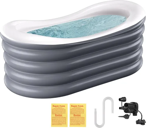 Vista 8 de BINYUAN Bañera inflable para adultos – Tina de hidromasaje plegable portátil con bomba eléctrica, diseño de baño caliente y hielo, plegable para 1-2