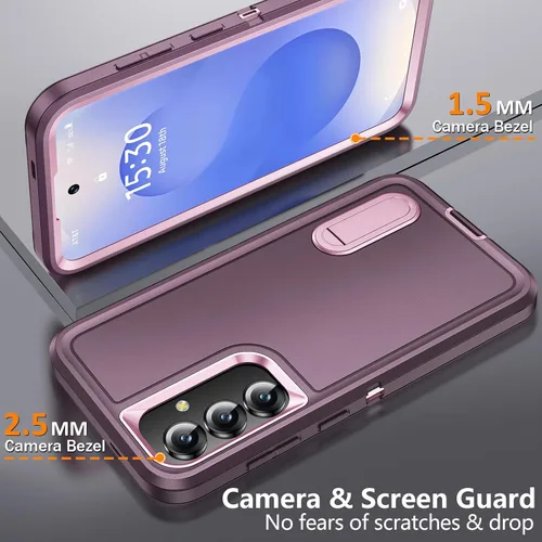 Vista 2 de BaHaHoues Funda protectora de grado militar para Samsung Galaxy S25 Plus con soporte integrado, a prueba de golpes y caídas (morado noche/rosa bebé)