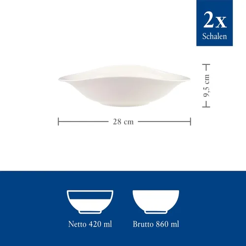 Vista 3 de Villeroy & Boch Dune VAPIANO - Cuenco para pasta, 2 piezas, porcelana premium, color blanco