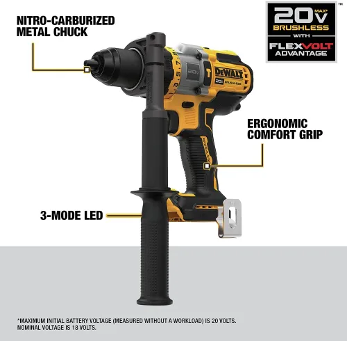 Vista 7 de DEWALT FLEXVOLT ADVANTAGE 20V MAX* Rotomartillo inalámbrico, 1/2 pulgada, herramienta sola (DCD999B)