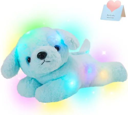 Vista 15 de Glow Guards - Cachorro de peluche azul, de 15 pulgadas, musical, suave, con luces ledes nocturnas, para Navidad, Día del Niño y cumpleaños.