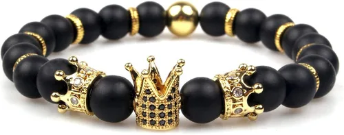 Vista 5 de Gvusmil - Brazalete de cuentas con corona imperial lujosa de rey y su reina para parejas, dije de regalo de joyería de Navidad para hombre y mujer
