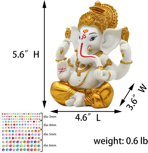 Vista 4 de alikiki Estatua de ídolo hindú de Dios Ganesha – 5.6 pulgadas de alto, tono dorado, dios indio Señor Ganpati Murti para decoración de Diwali Pooja