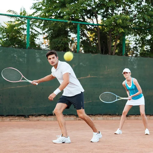 Vista 7 de OGEENIER Juego de 2 raquetas de tenis para adultos, 27 pulgadas preencordadas para principiantes, juego de raquetas de tenis de aluminio ligeras