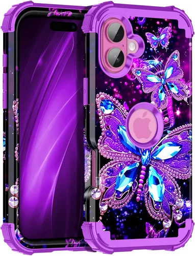 Vista 46 de Miqala Funda para iPhone 12, iPhone 12 Pro, que brilla en la oscuridad, tres capas, resistente a los golpes, protección de plástico duro + funda