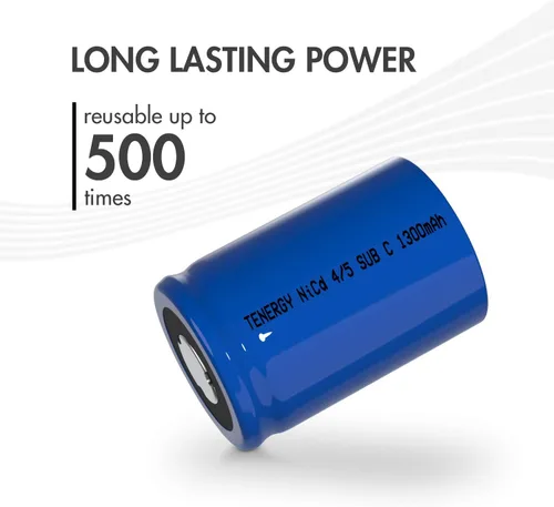 Vista 5 de Tenergy 4/5 SubC 1.2 voltios 1300mAh NiCD baterías recargables, paquete de 15