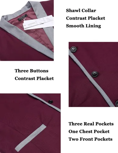 Vista 6 de COOFANDY Chaleco de traje para hombre, ajustado, formal, de negocios, chaleco casual para boda