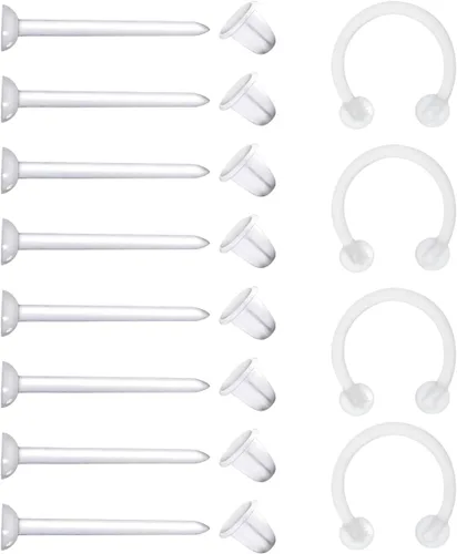 Vista 12 de Satix Retenedores de piercing transparentes de estilo mixto para cirugía de trabajo, retenedor de aretes transparente Bioflex, retenedor de anillos
