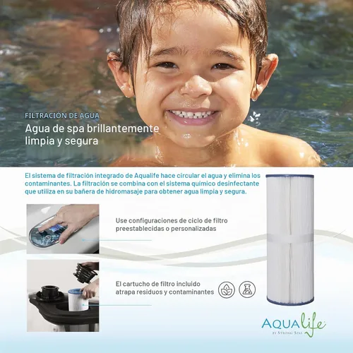 Vista 9 de Bañera de Hidromasaje AquaLife Serie Select® de 7 Personas con 100 Chorros de Acrílico, sin Asiento, con Ozonizador y Escalones