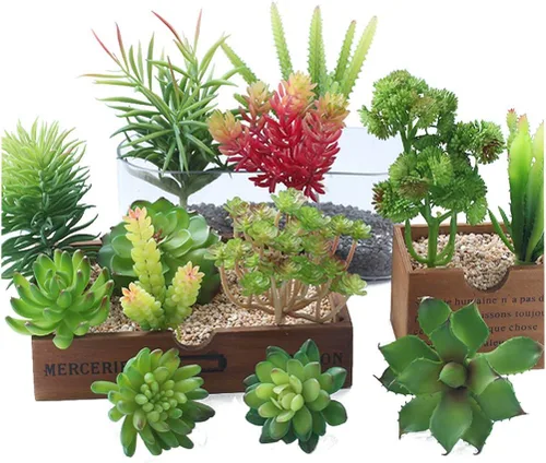 Vista 10 de SRK Plantas artificiales suculentas falsas sin maceta, musgo falso para decoración floral, plantas prefabricadas, plantas de PVC vívidas, juego