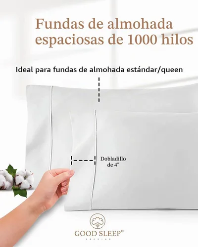 Vista 3 de Juego de 2 fundas de almohada estándar de 1000 hilos, 100% algodón egipcio, fundas de almohada 01. blanco