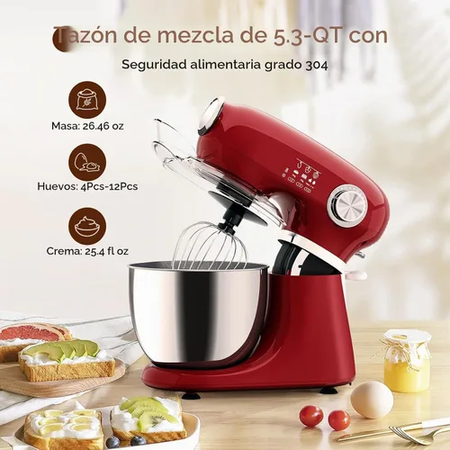 Vista 3 de Electactic - Mezclador de pie con 12 velocidades, mezclador eléctrico de 5.3 cuartos con cabezal inclinable, mezclador de cocina para uso diario