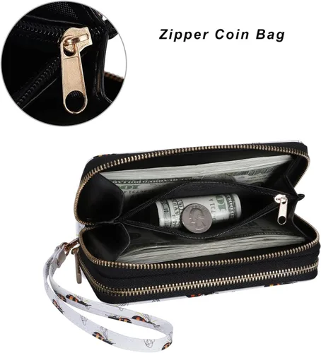 Vista 3 de HAWEE Cartera con cremallera doble para mujer, bolso de mano con soporte para teléfono celular para teléfono inteligente, tarjeta, moneda, efectivo