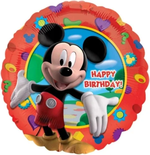 Vista 3 de Globos de fiesta de cumpleaños de Mickey Mouse – Juego de 4 globos temáticos de Micky Mouse en varios estilos para un ramo de cumpleaños especial
