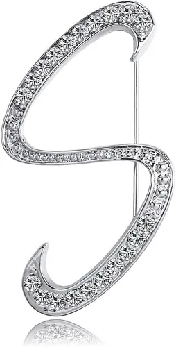 Vista 17 de ETHOON Broche de letras con inicial de diamantes de imitación para mujer, manualidades, plateado A-Z