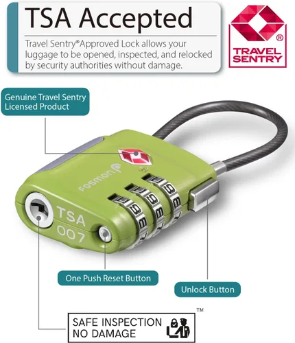 Vista 2 de Fosmon TSA - Cerraduras de cable aceptadas para equipaje, (paquete de 2) reconfigurables, fáciles de leer, combinación de 3 dígitos con cuerpo