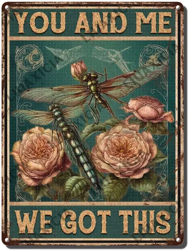Vista 18 de LIUAXICIA Letreros divertidos de metal con texto en inglés «Into The Forest I go to Lose My Mind and Free My Soul Dragonfly», decoración de pared