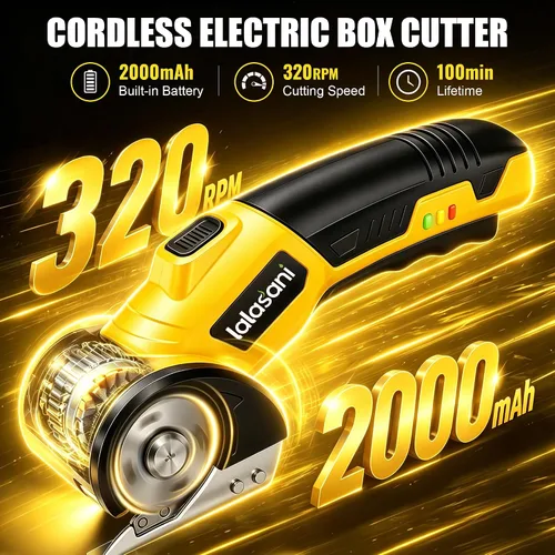 Vista 2 de Cordless Electric Scissors for Cardboard, Automatic Box Cutter (Yellow, 1.0)