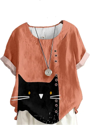 Vista 18 de domirica Flower Bird Printed Loose Boho Shirts Women Plus Size Summer Crew Neck Short Sleeve Blouses Colorido