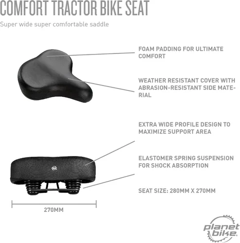 Vista 5 de Planet Bike Comfort Tractor Asiento de bicicleta Negro