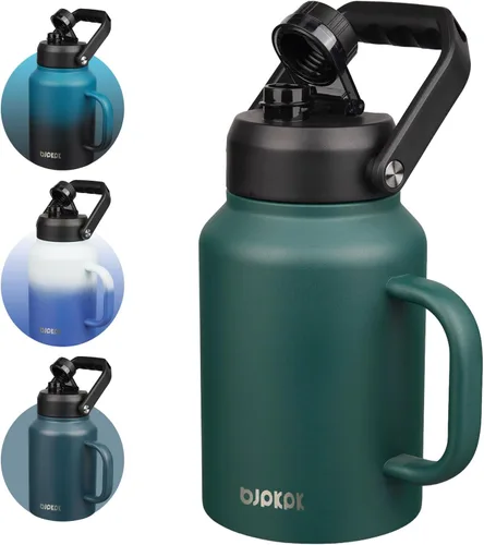 Vista 27 de BJPKPK Botella de agua aislada de un galón (128 onzas), de acero inoxidable, apta para lavavajillas, jarra sin BPA con mango ergonómico y parte