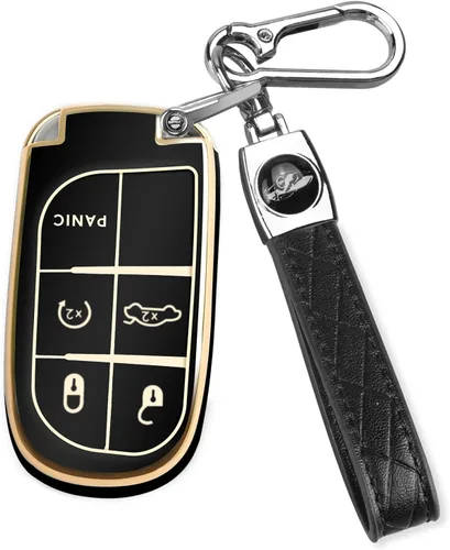 Vista 13 de QBUC Funda para llavero de Jeep con llavero de cuero TPU funda de protección compatible con llave inteligente Grand Cherokee Renegade (rosa)